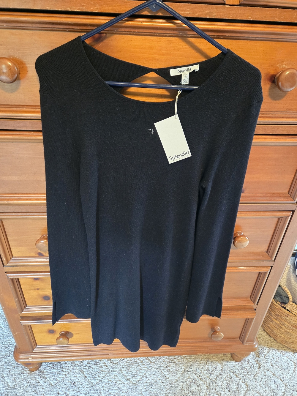 Splendid Black Crewneck Knit Sweater Dress with Back Cutout